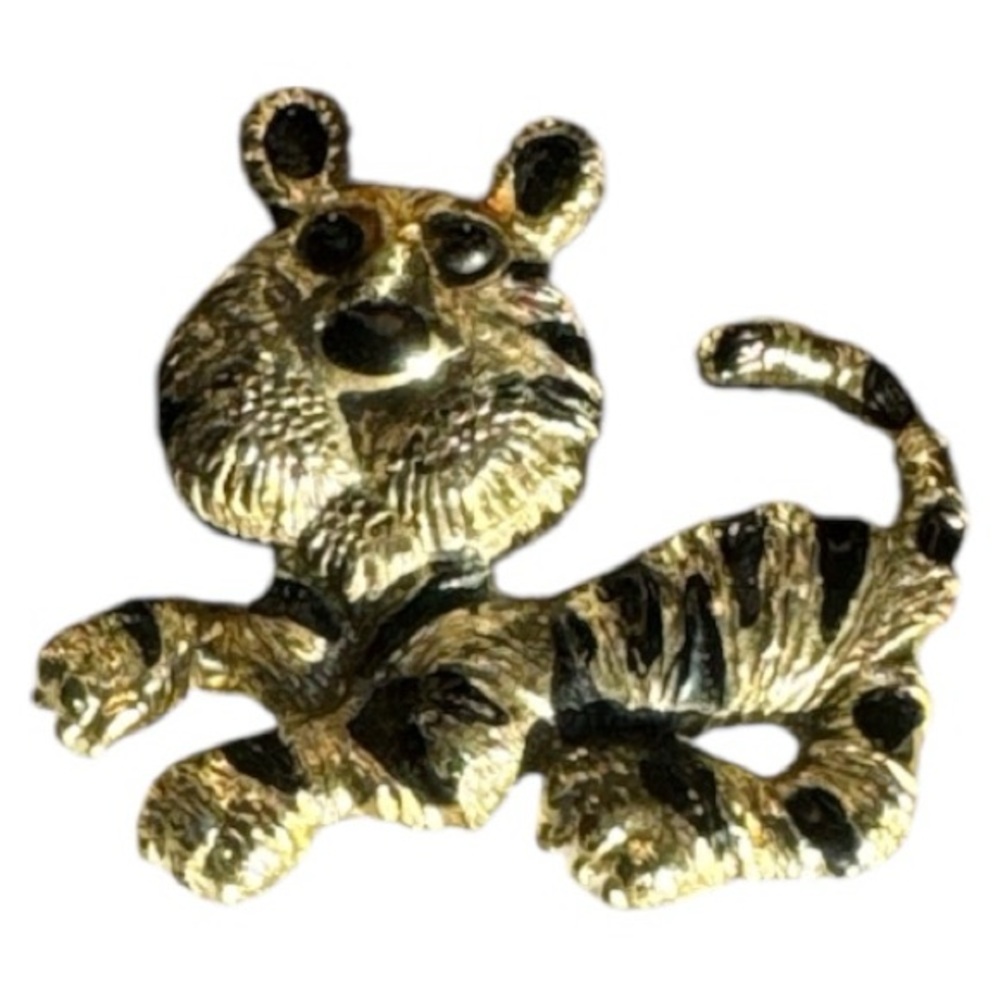 Lot of 4 Pin Brooches -Hat w/ Bow, American Angel, Tiger Cat & Cat Teasing Bird - Picture 9 of 16